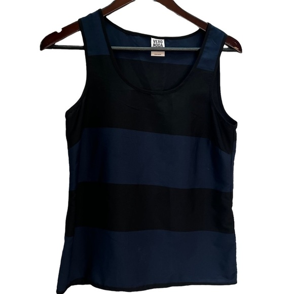 𝅺vero Moda Black/Navy Giant Stripe Tank Top Size XS - Picture 3 of 10